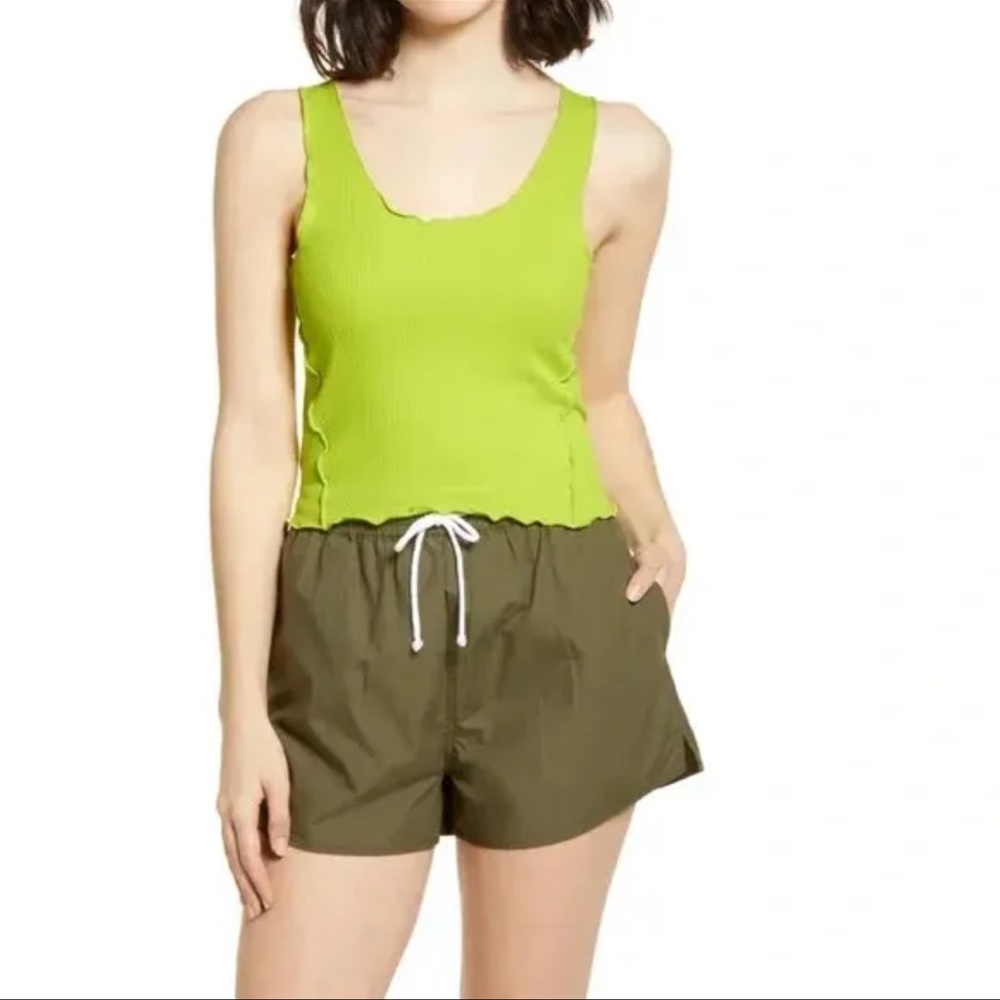 NEW Nordstrom BP Lime Neon Green Lettuce Edge Tank Top Size Small Ribbed Scoop